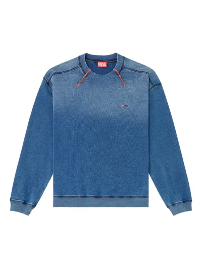 Diesel Cotton Sweater With Contrasting Stitching In Blue