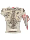 Diesel Asymmetric Crew Neck Cropped Top In Neutrals