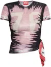 Diesel 't-dasha' Multicolor T-shirt With All-over Bandana Print And Side Scarf Detail In Pink