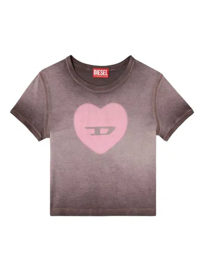 Diesel `t-ele` Brown Cotton Blend T-shirt In Pink
