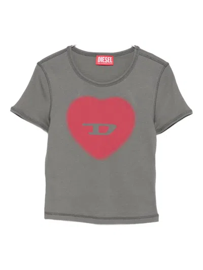 Diesel T-ele Heart-print T-shirt In Gray