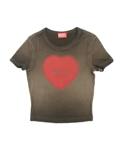 Diesel T-ele Logo Heart Printed T-shirt In Brown