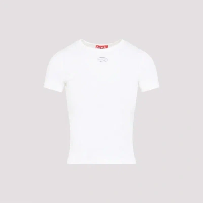 Diesel Women White T-shirt With Logo On The Front And Ribbed Design In Cotton Woman