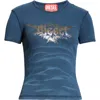 Diesel ® T-ele Rib Metallic Logo Graphic T-shirt In Denim