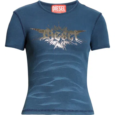 Diesel ® T-ele Rib Metallic Logo Graphic T-shirt In Denim