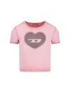 Diesel Graphic Print Ribbed Neckline Round Neck In Pink