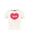 Diesel Women Ivory Ribbed Stretch Cotton T-ele T-shirt