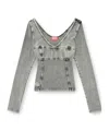 Diesel T-elin Long-sleeve Top With Denim Effect In Grey