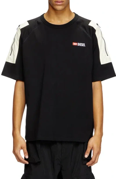 Diesel ® T-fausty Mixed Media T-shirt In Deep/black