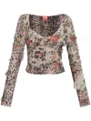 Diesel Sleeves Animal Print Floral Sheer Top In Brown