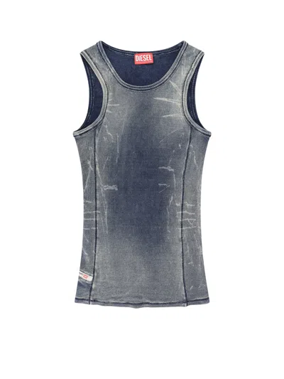 Diesel T-go Stretch Cotton Top With Used Effect In Blue