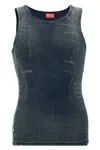 Diesel Ribbed Sleeveless Tank Top With Faded Effect In Blue