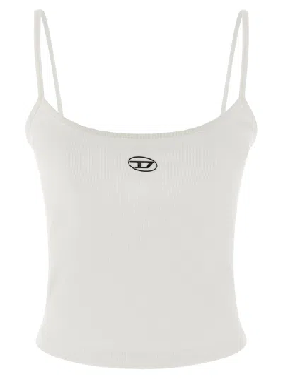 Diesel Women White Top With Thin Straps And D-logo Plaque On The Front In Cotton Woman