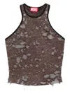 Diesel Logo Embroidered Distressed Sleeveless Top In Brown