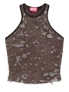 Diesel Logo Embroidered Distressed Sleeveless Top In Brown