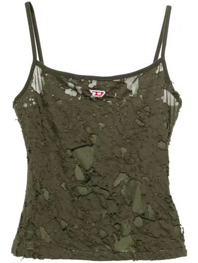 Diesel Logo-patch Distressed Tank Top In Green