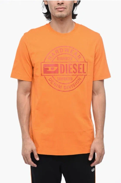 Diesel T-just-l21 T-shirt With Contrasting Logo Lettering In Orange