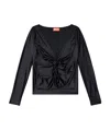 Diesel Long Sleeved Gathered V-neck Top With Chintz Finish In Black