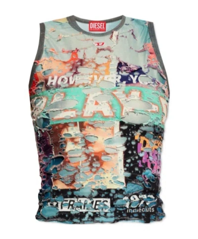 Diesel T-leele Distressed Tank Top In Multicolor