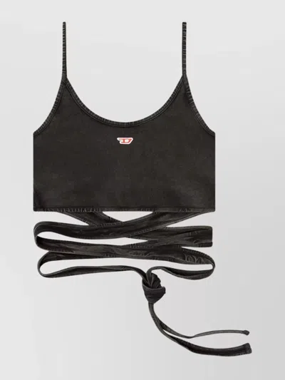Diesel T-leya Cropped Spaghetti Strap Top In Black