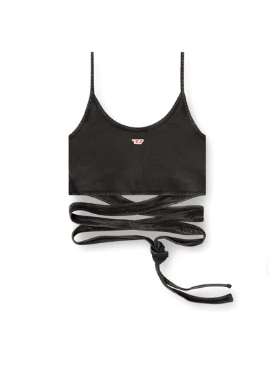 Diesel Womens 02a T-leya-tail Wrap-around Cotton-jersey Top In Black