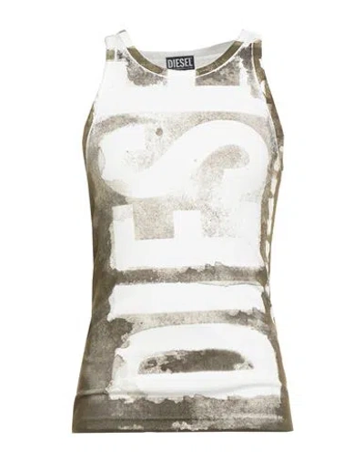 Diesel T-lift-g1 Man Tank Top Military Green Size L Cotton, Elastane In Multi