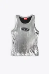 DIESEL T-LYNYS METALLIC SILVER COATED JERSEY TANK TOP WITH LOGO - T LYNYS