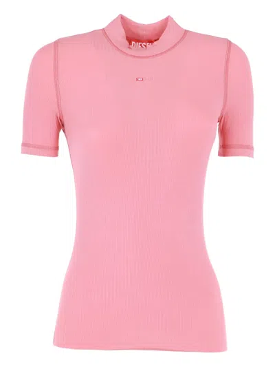 Diesel T-mokky-microdiv Ribbed T-shirt In Pink