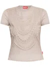 Diesel 't-nekka' White T-shirt With Embossed Details On The Front In Grey