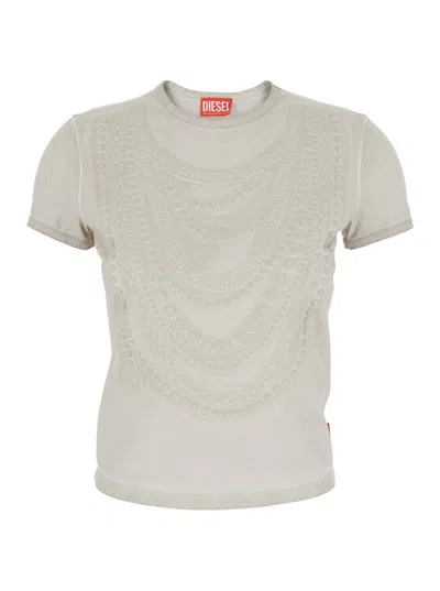 Diesel T-nekka White T-shirt With Embossed Details On The Front In Cotton Blend Woman