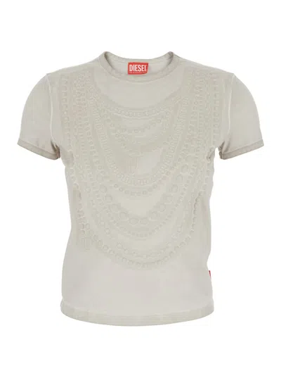 DIESEL 'T-NEKKA' WHITE T-SHIRT WITH EMBOSSED DETAILS ON THE FRONT IN COTTON BLEND WOMAN