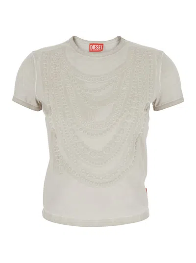 DIESEL 'T-NEKKA' WHITE T-SHIRT WITH EMBOSSED DETAILS ON THE FRONT IN COTTON BLEND WOMAN