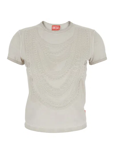 DIESEL DIESEL 'T-NEKKA' WHITE T-SHIRT WITH EMBOSSED DETAILS ON THE FRONT IN COTTON BLEND WOMAN