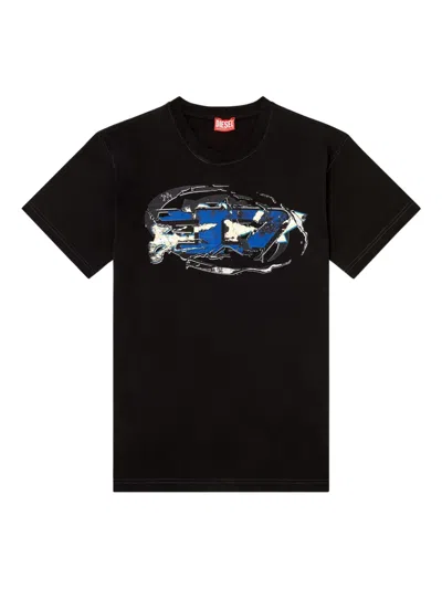 Diesel Crew Neck Graphic Print Short Sleeves In Black