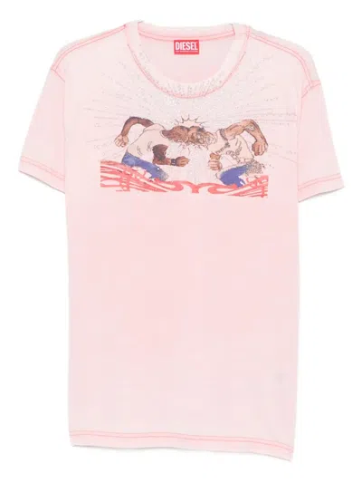 Diesel T-norm-t15 Graphic-print T-shirt In Pink