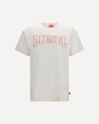 Diesel Men T-norm-v10 Logo Stitching T-shirt In White