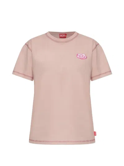 Diesel T-normy Topstitch Logo T-shirt In Pink