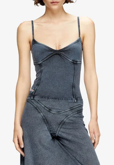 Diesel T-ony Denim Cropped Top In Blue