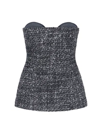 Diesel Bouclé Corset Top With Ultra-low Cut In Black