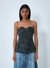 Diesel Bouclé Corset Top With Ultra-low Cut In Gray