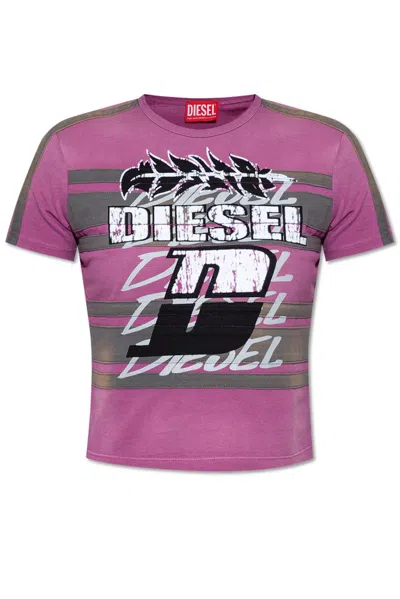 Diesel Striped Logo-print T-shirt In Purple