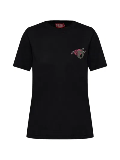 Diesel Short Sleeve Crew Neck Graphic Logo T-shirt In Black