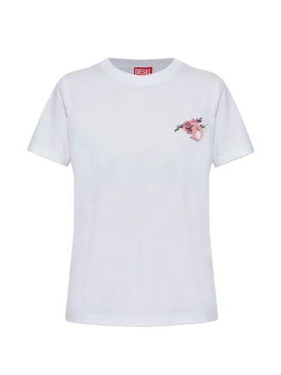 Diesel Short Sleeve Crew Neck Floral Top In White