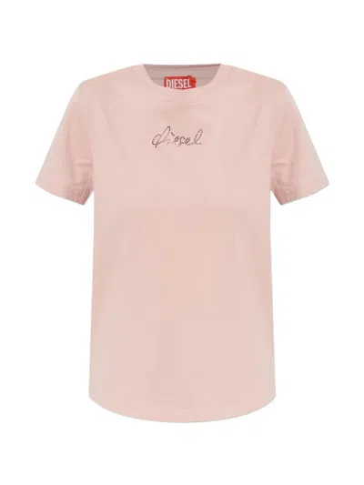 Diesel T-reg-s2 Rhinestone T-shirt In Pink
