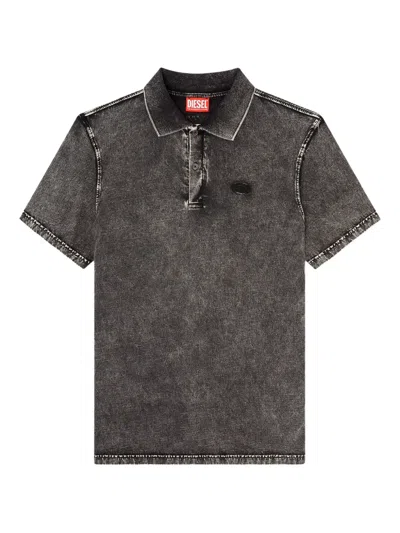 Diesel T-rejust-nc-den Frayed Patch Polo Shirt In Gray