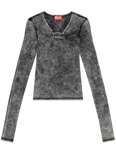 Diesel T-respect Oval-logo Plaque T-shirt In Grey