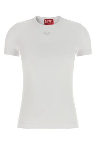 Diesel Women White T-shirt With Logo On The Front And Ribbed Design In Cotton Woman