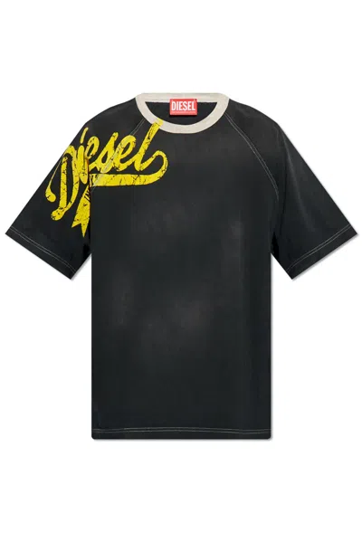 Diesel T-roxt-slits Cotton T-shirt In Xx Black
