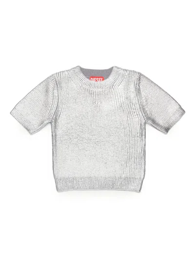 Diesel Kids' Metallic-sheen Ribbed-knit Top In Silver