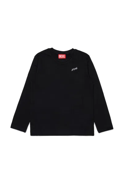 Diesel Kids' T-shirt A Manica Lunga In Jersey Con Logo  In Black